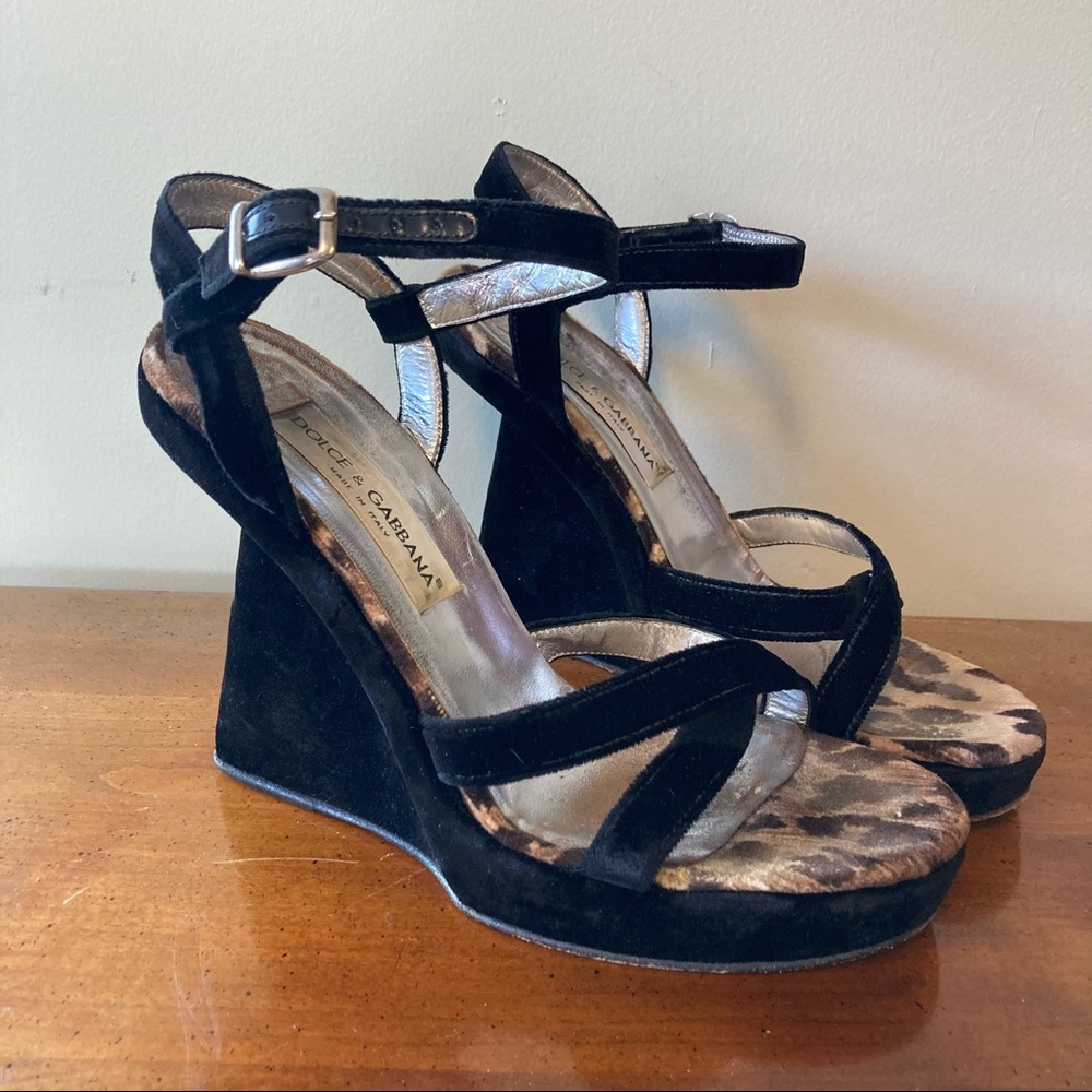 Dolce & Gabbana Black Velvet Wedge High Heels 40